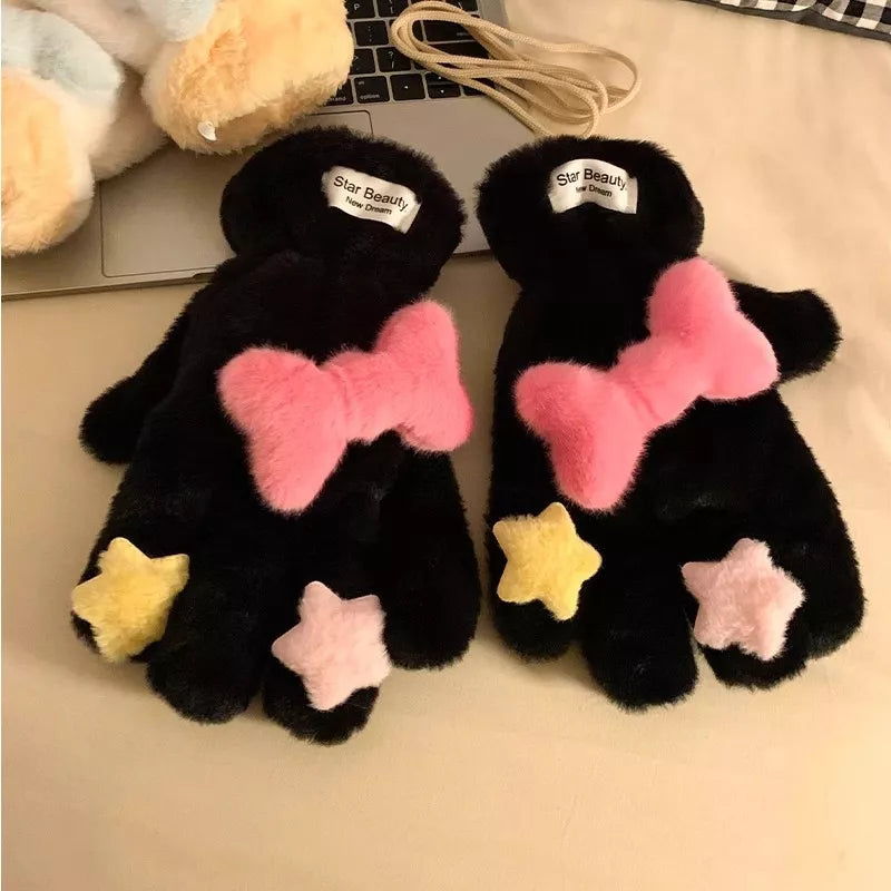 Simply Love Star Plush winter gloves featuring soft fabric and star patterns, ideal for cold weather warmth and style.