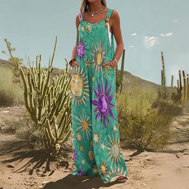 Women’s square-neck floral sleeveless jumpsuit by Plush Fashion Hub, casualwear with a fitted waist and vibrant floral print.