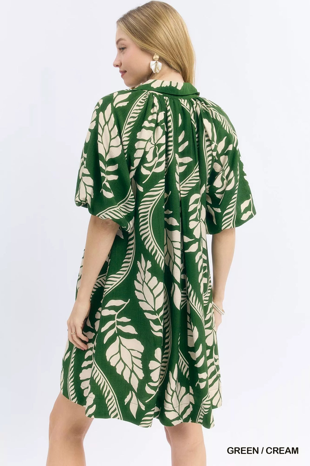 Umgee leafy ogee print mini dress featuring a flowy silhouette and vibrant pattern, perfect for casual or summer wear.