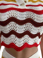 Crochet knit sweater set with zigzag pattern by Shopimist, featuring a cozy, stylish design perfect for casual wear.