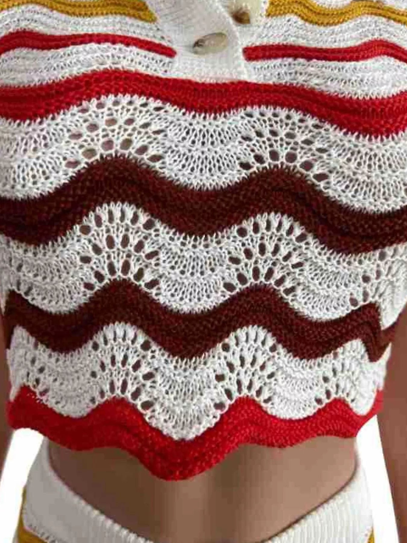 Crochet knit sweater set with zigzag pattern by Shopimist, featuring a cozy, stylish design perfect for casual wear.