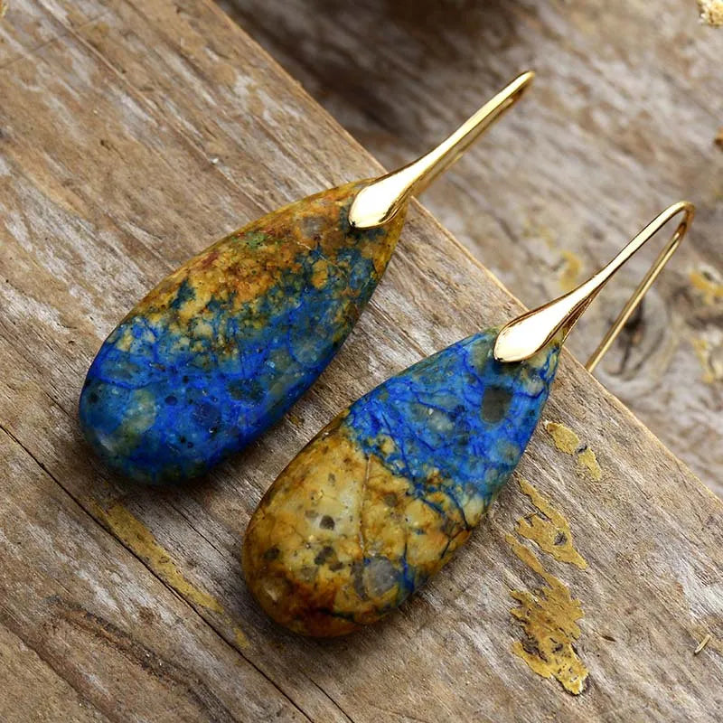 Natural stone teardrop dangle earrings by Shopimist featuring elegant, smooth teardrop shapes in earthy tones.