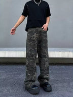 Men's camo print loose fit jeans in plus size, trendy camouflage design, casual bottoms by Trendsi, shown in the image.