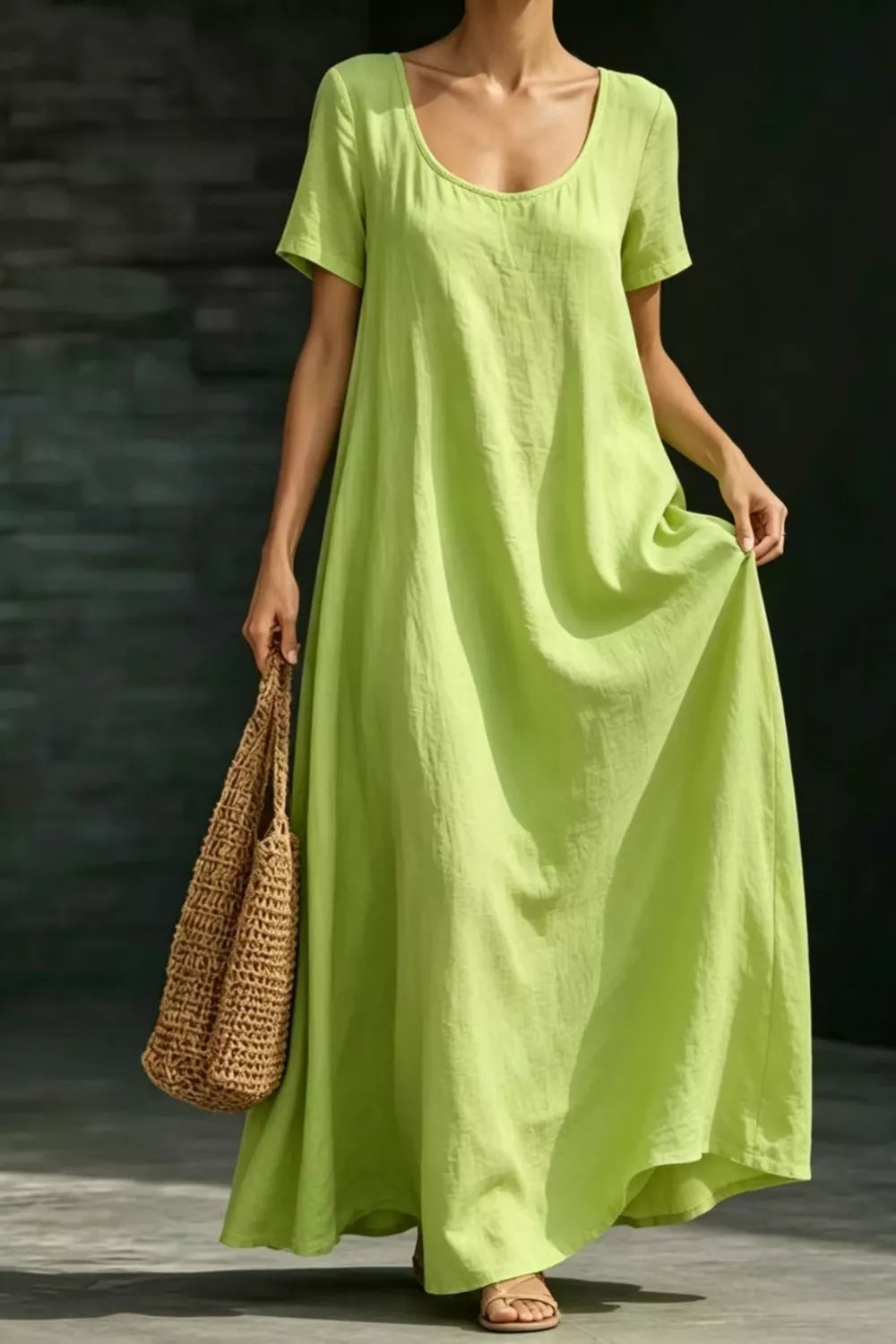 Plus size casual loose short sleeve maxi dress by Plush Fashion Hub, full-length lightweight dress with a relaxed fit.