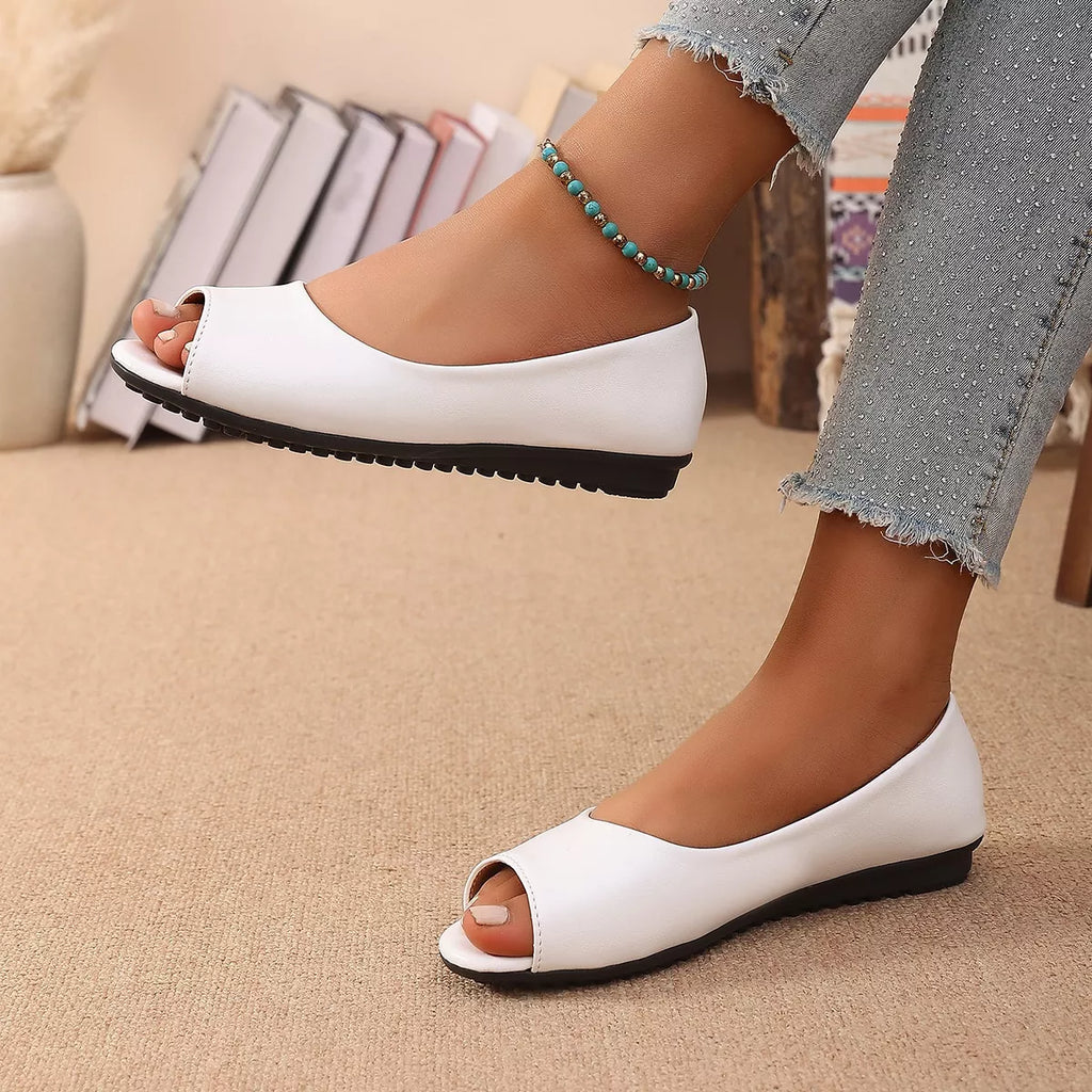 Shopimist peep toe flats sandals featuring a stylish open toe design and comfortable slip-on style.