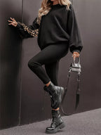 Leopard trim top and pants set by Simply Love, featuring a stylish matching outfit with animal print accents.