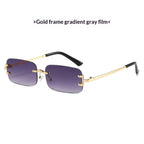 Elegant beige frameless rimless sunglasses with sleek Western style eyewear by Plush Fashion Hub.