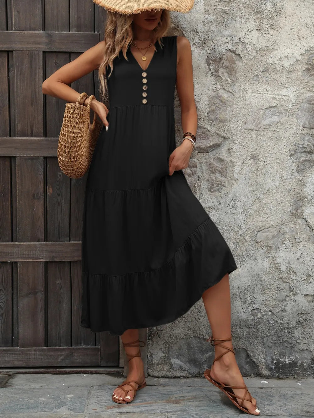 Ivy Lane women's sleeveless cotton button-down dress with notched neckline, perfect for casual summer wear.