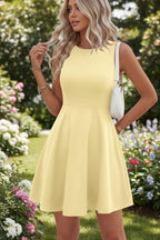 FitiqueFit off-the-shoulder sleeveless casual dress with fitted waist, A-line silhouette, and ruffle hem for a stylish summer look.