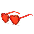 Peach heart-shaped rhinestone sunglasses by Plush Fashion Hub featuring Y2K INS style eyewear with playful, glamorous design.