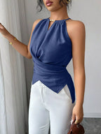 Plush Fashion Hub halter neck crisscross cami tank top with stylish design, featuring a sleeveless cut and fashionable neckline.