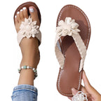 Shopimist flower toe post sandals with colorful floral straps and flat soles, perfect for casual summer wear.