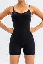 Trendsi spaghetti strap round neck romper, activewear with sleeveless design, lightweight fabric, perfect for casual or workout wear.