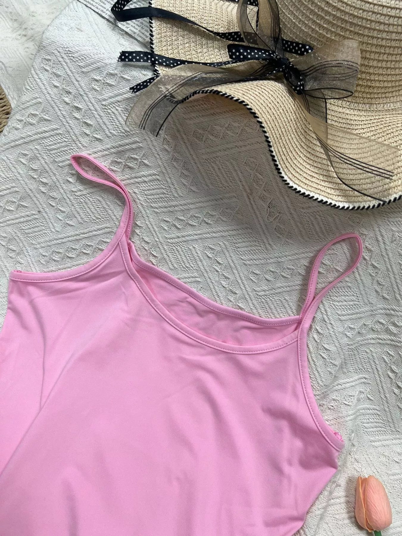 Solid color scoop neck cami tank top from Plush Fashion Hub, lightweight sleeveless top with a classic scoop neckline.