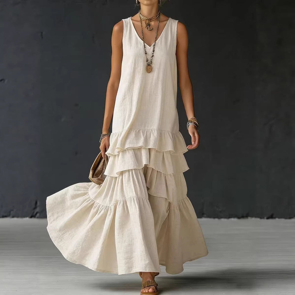 Women's ice silk sleeveless maxi dress by FitiqueFit in multiple colors, featuring a loose fit and elegant flowy design.