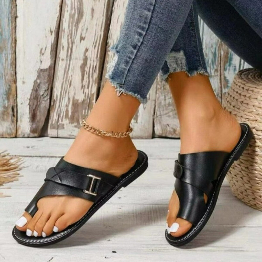 Shopimist toe ring buckle sandals featuring sleek straps and a stylish design, perfect for casual summer wear.
