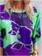 Women's casual contrast round neck short sleeve T-shirt by Trendsi, featuring a relaxed fit and stylish color blocking.