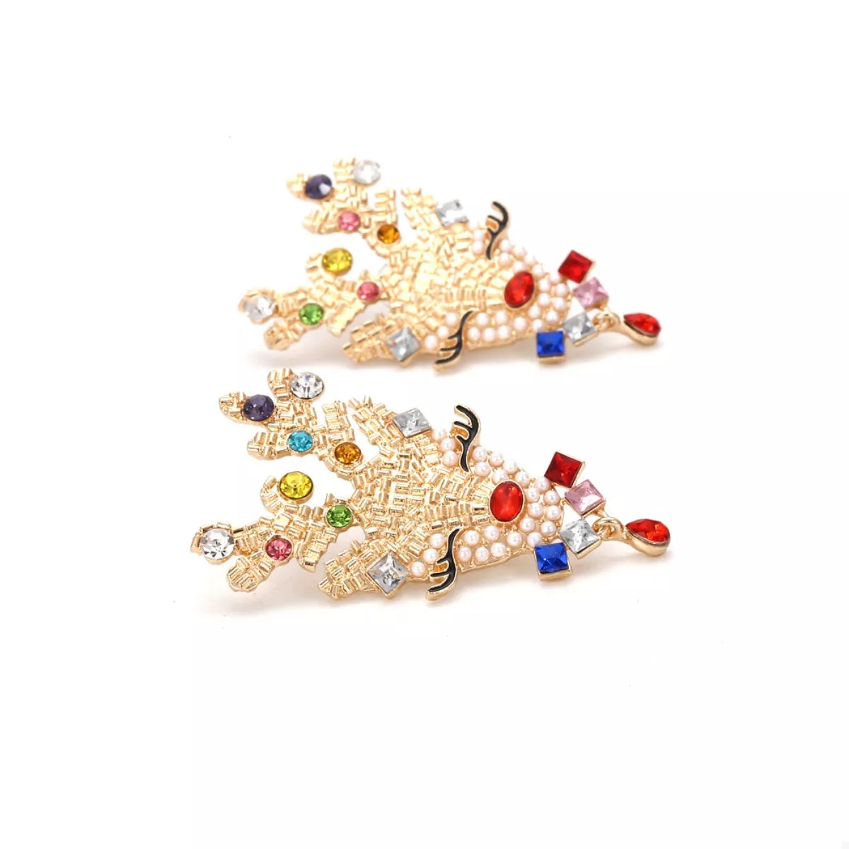 Sparkling Christmas reindeer rhinestone earrings from Plush Fashion Hub, featuring festive holiday jewelry with intricate rhinestone details.