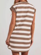 Plus size casual striped short sleeve mini dress by Trendsi, featuring a relaxed fit and stylish design perfect for everyday wear.