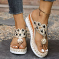 Shopimist toe post wedge sandals with tan leather straps and cork wedge heel, perfect for summer casual wear.