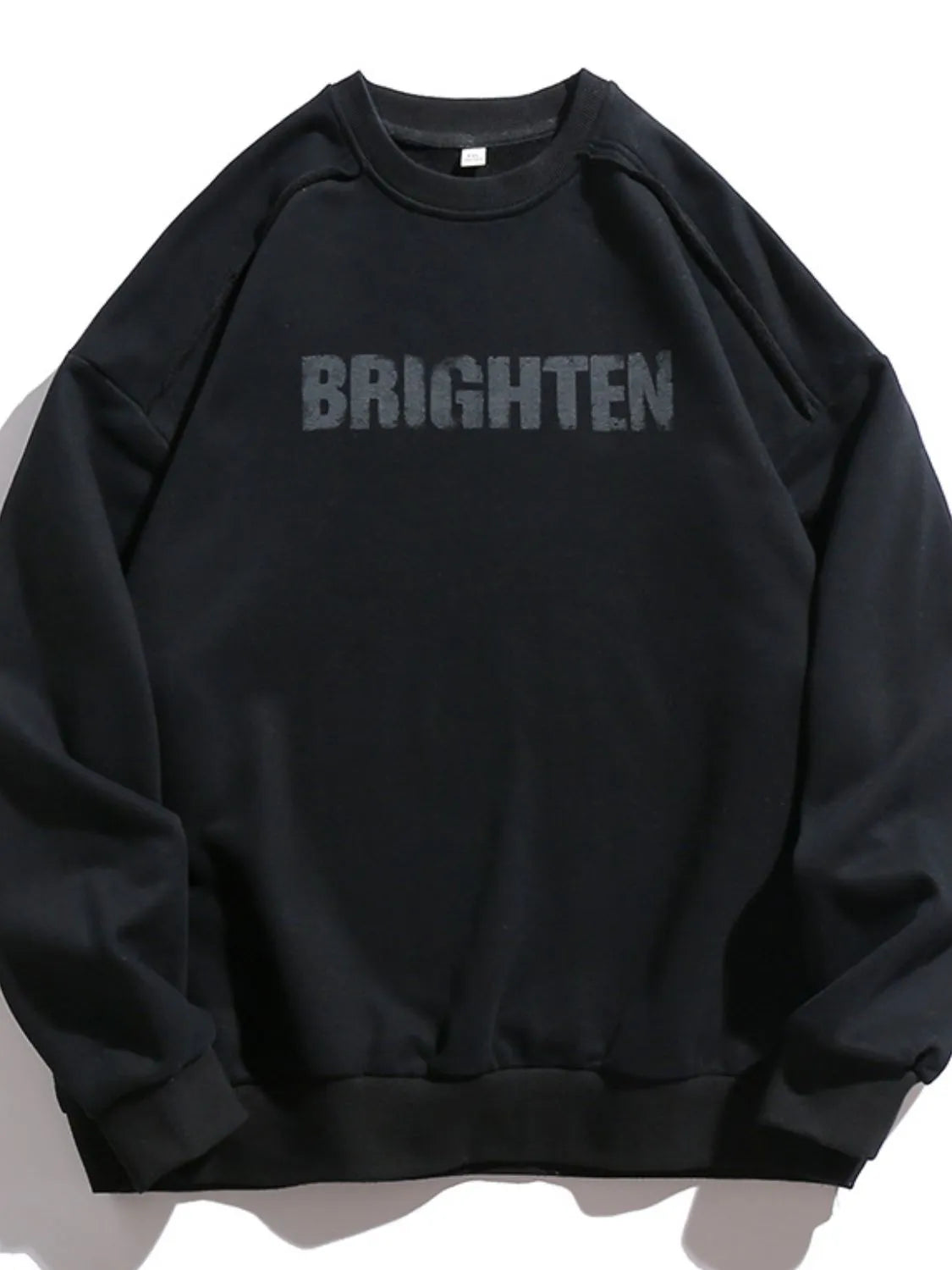 Men's long sleeve sweatshirt with a letter graphic and round neckline from Trendsi, featuring a comfortable fit and casual style.