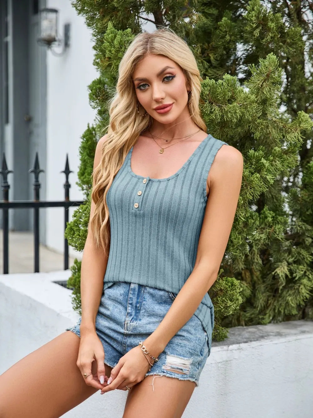Yellow scoop neck wide strap tank top by Trendsi, featuring a relaxed fit and comfortable wide straps, perfect for casual wear.