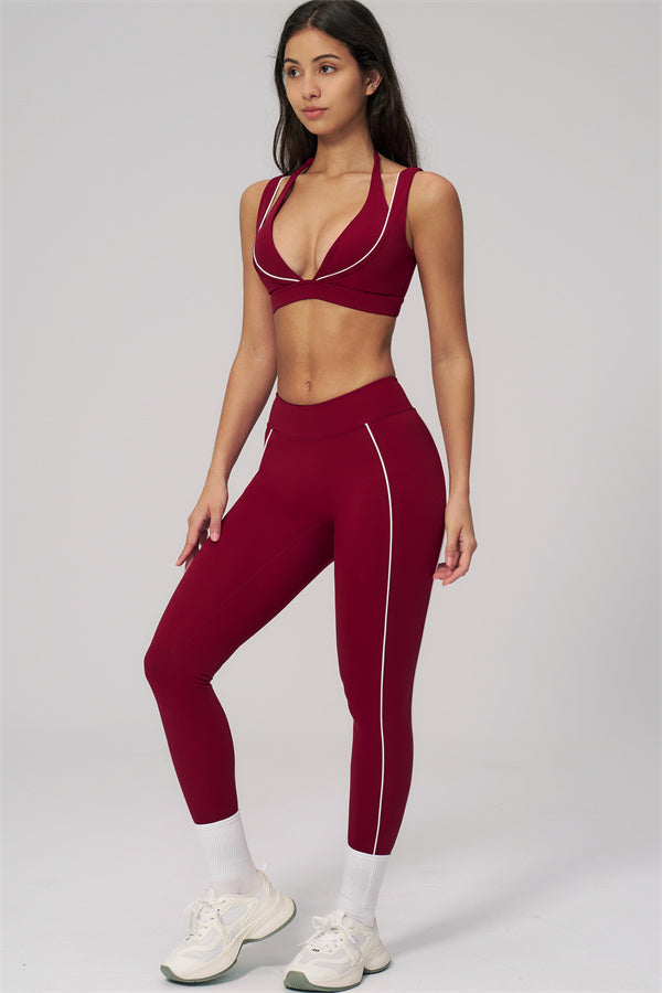 Fitglutes Activewear sports bra and leggings set featuring contour line design for workout and gym activities.