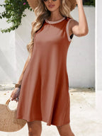 Simply Love sleeveless casual flowy mini dress with a relaxed fit, lightweight fabric, and stylish design perfect for warm weather.