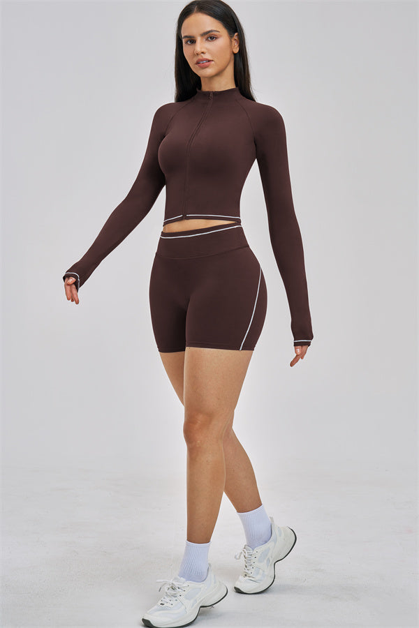 Fitglutes Activewear Unbound Jacket Shorts 2-piece set, stylish workout gymwear with matching jacket and shorts for active fitness.