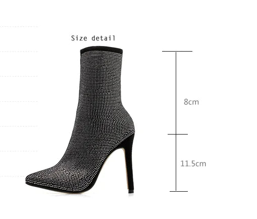 Shiny rhinestone high heel pointed toe boots for women by Plush Fashion Hub, showcasing sparkling embellishments and sleek design.