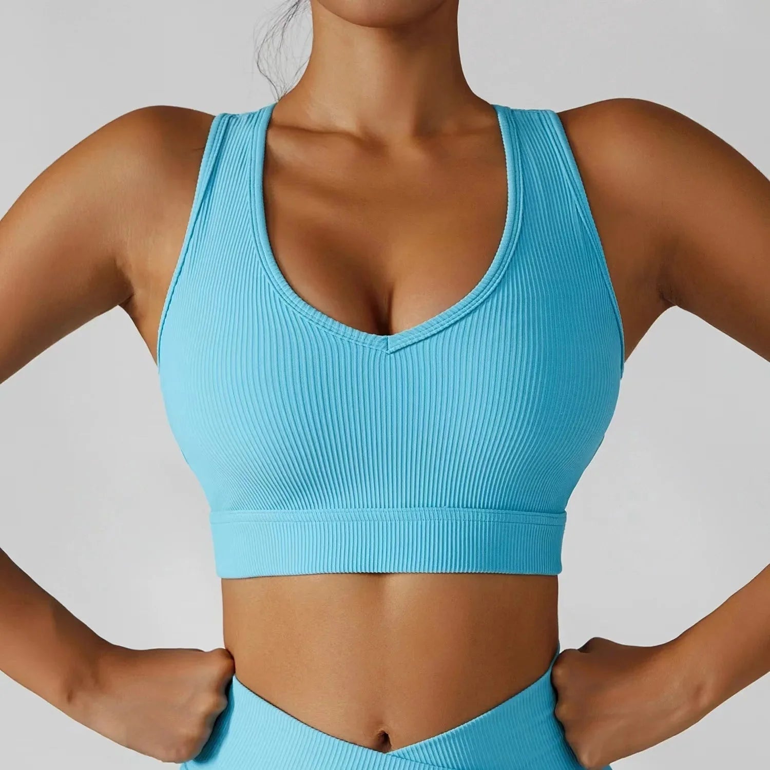 Seamless yoga set with jacket, sports bra, and leggings from Plush Fashion Hub, designed for activewear and comfortable movement.