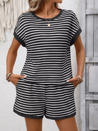 Striped casual round neck top and shorts set by Simply Love, featuring a comfortable, stylish matching outfit for everyday wear.