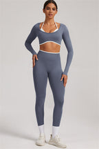 Fitglutes Activewear long sleeve crop top and leggings 2-piece set, stylish gymwear for workouts and active occasions.