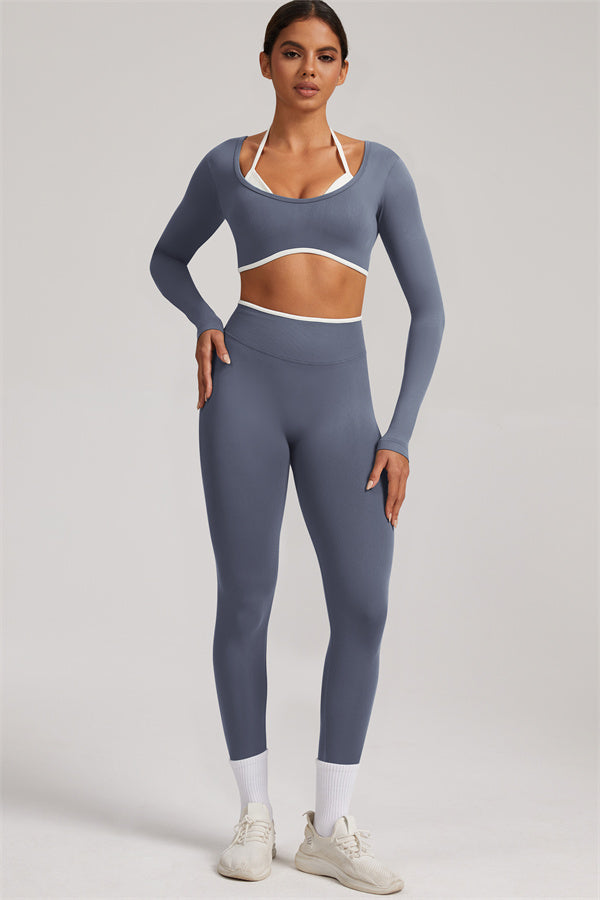 Fitglutes Activewear long sleeve crop top and leggings 2-piece set, stylish gymwear for workouts and active occasions.