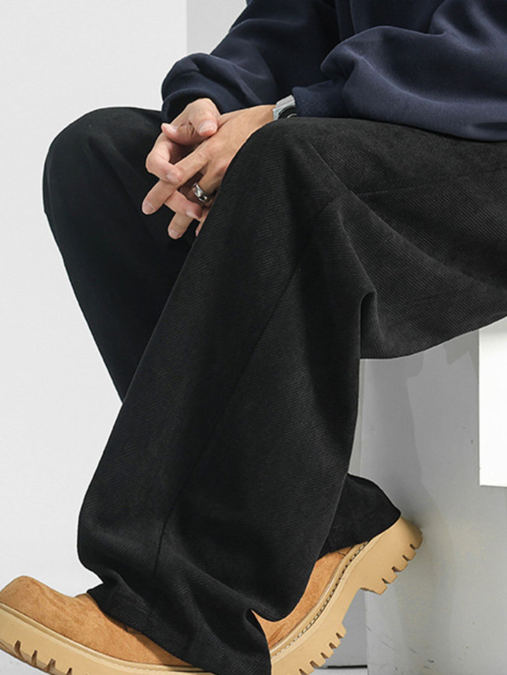 Men's loose fit pocket pants by Trendsi, comfortable plus size casual trousers, shown in a relaxed fit with side pockets.