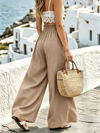 Light gray wide leg drawstring pants by Shopimist featuring a relaxed fit and comfortable waistband.