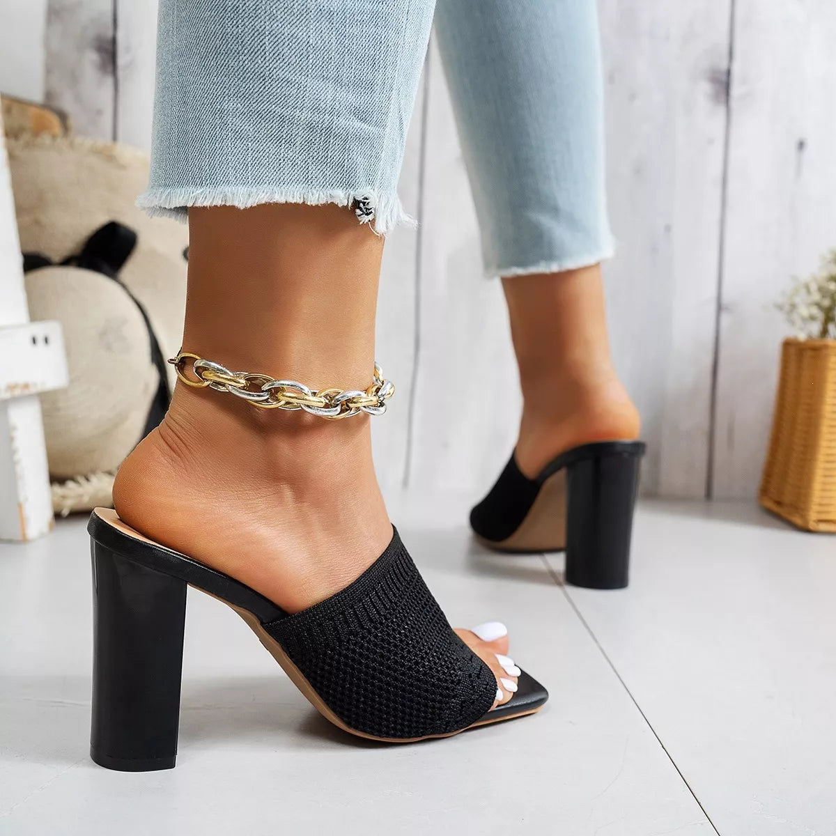 Open toe block heels sandals by Shopimist featuring beige straps and chunky heels, perfect for stylish summer footwear.
