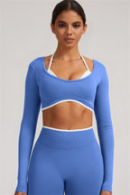 Fitglutes Activewear long sleeve crop top and leggings 2-piece set, stylish workout clothes designed for gym and activewear use.