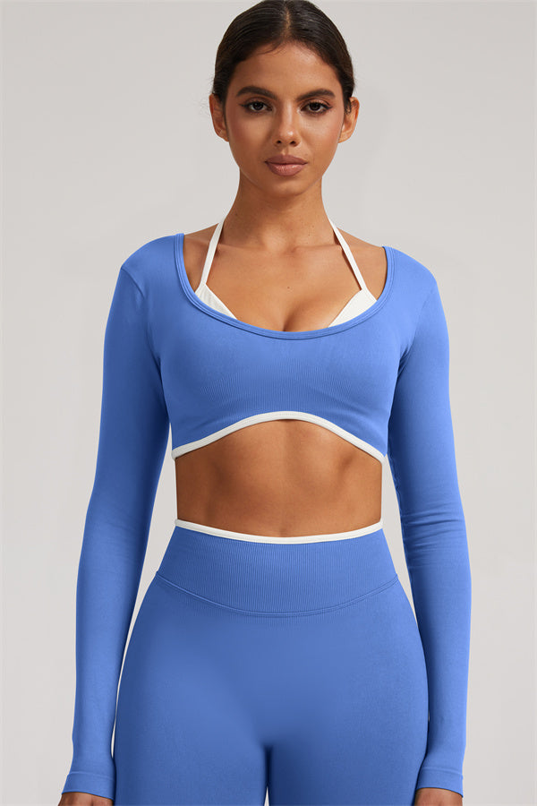 Fitglutes Activewear long sleeve crop top and leggings 2-piece set, stylish workout clothes designed for gym and activewear use.