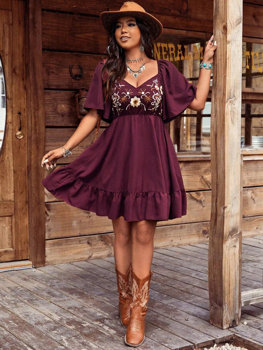 Embroidered Flutter Sleeve Mini Dress by Shopimist featuring delicate embroidery and lightweight fabric for a stylish, feminine look.