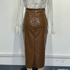 Women’s Faux Leather High-Waisted Bodycon Midi Skirt