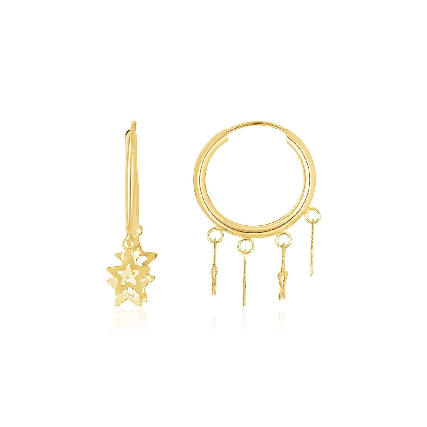 14K yellow gold endless star charm huggie hoop earrings with delicate star design, crafted by Plush Fashion Hub.