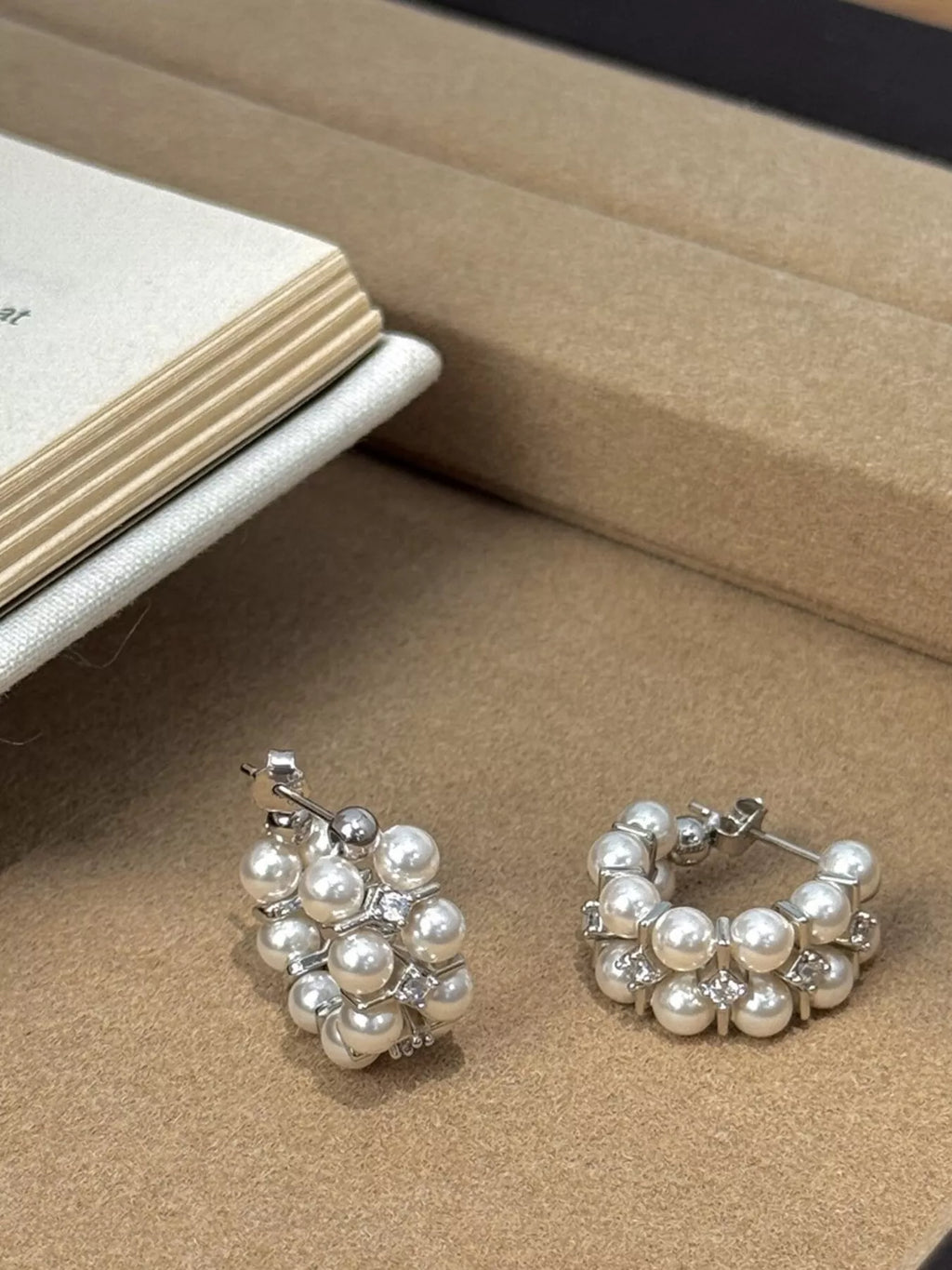 Pearl hoop earrings by Shopimist, featuring shiny white pearls on classic gold hoops, stylish and elegant for everyday wear.