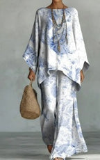 Loose Bat Sleeve Top Wide Leg Pants Set for Women