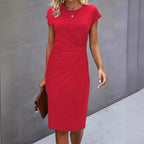 FitiqueFit front knot bodycon midi dress with round neck, sleeveless tie-front design, perfect for stylish, fitted evening wear.