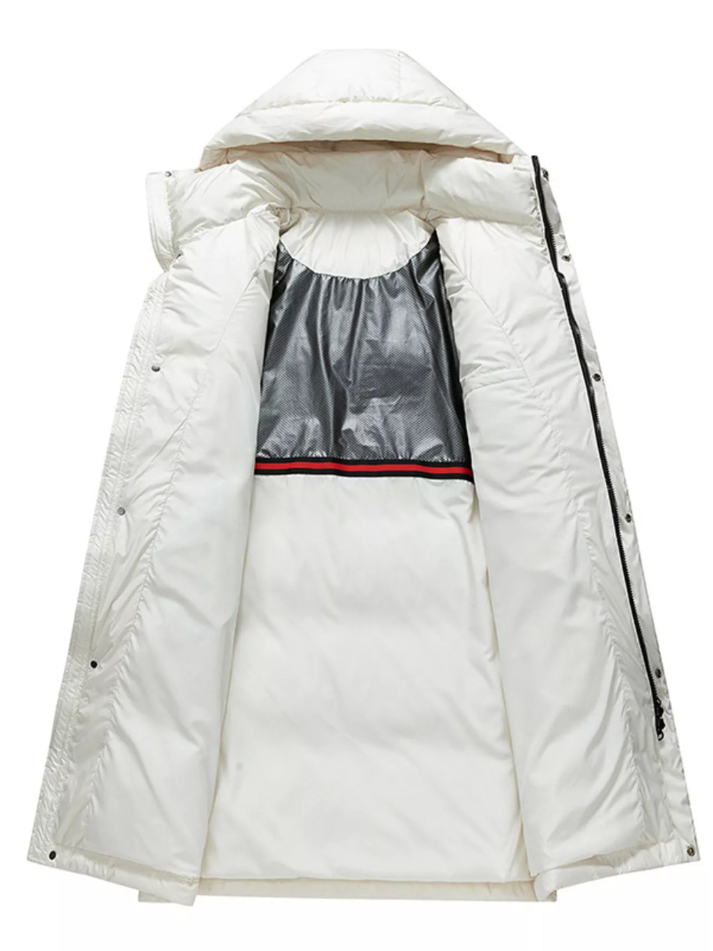 Plus size men's longline hooded down coat by Shopimist, featuring a full-length design and warm insulated fill.