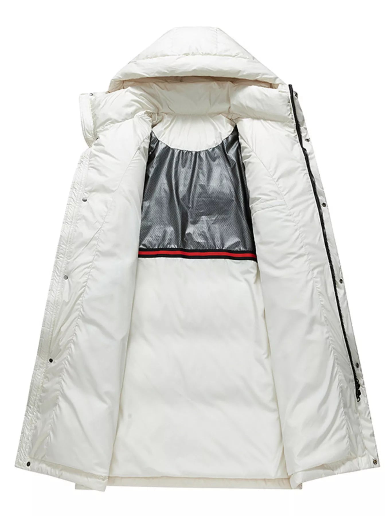 Plus size men's longline hooded down coat by Shopimist, featuring a full-length design and warm insulated fill.