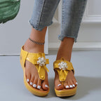 Women's European and American flower flip flops by Plush Fashion Hub, large size beach shoes with colorful floral design.