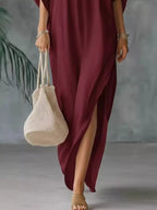 Full Size V-Neck Maxi Dress with Side Slits Plus Size