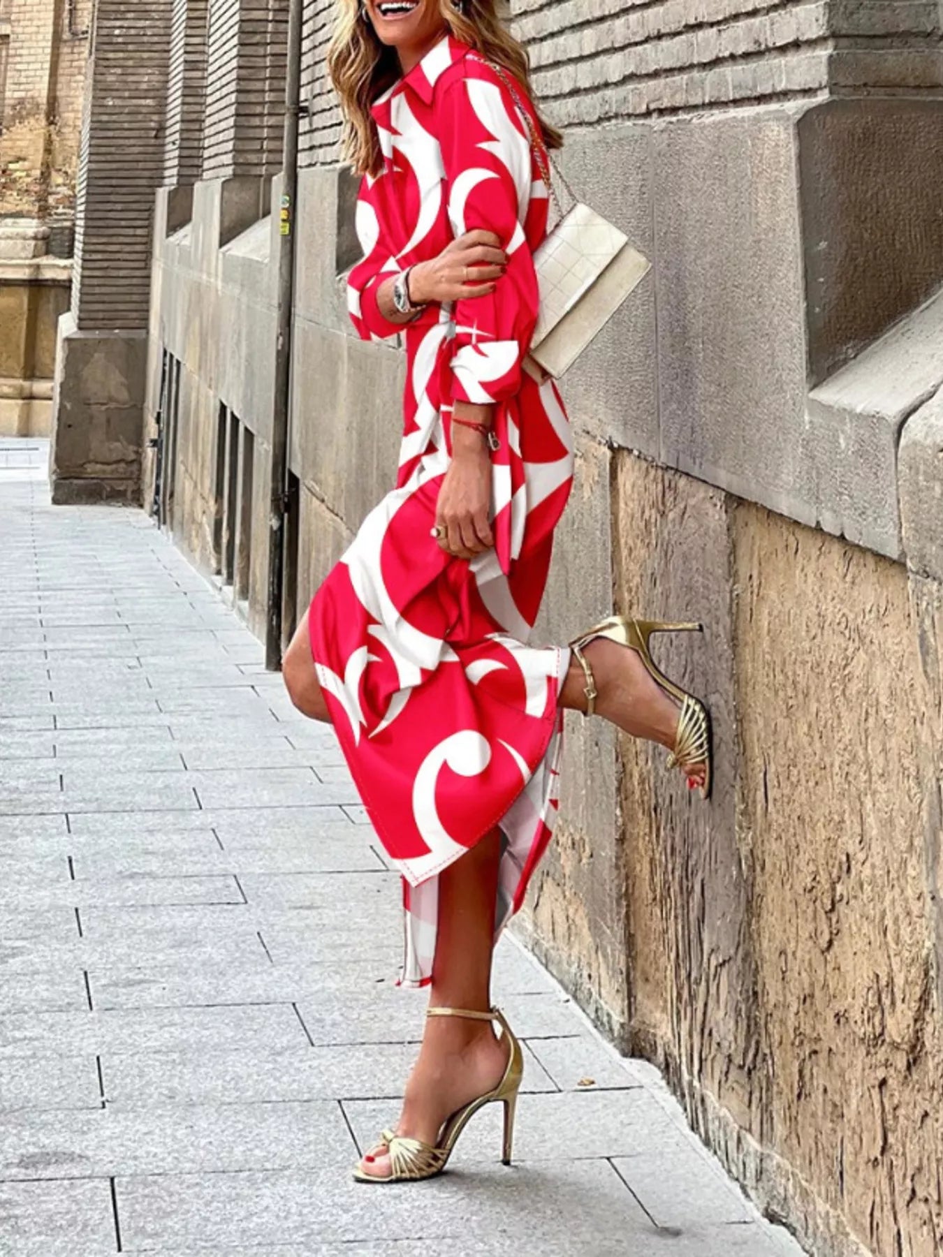 Printed collared neck shirt dress from Plush Fashion Hub featuring a stylish design and button-front detail.